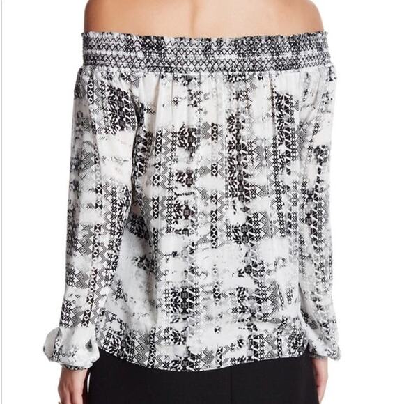 Parker Black & White Aztec Print Off-The-Shoulder Blouse Top Size S - Picture 2 of 9